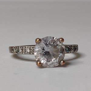 Distressed Silver Tone And Clear Stone Ring Size 6.75